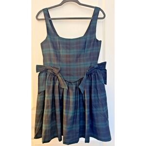 Avec Les Filles Size 8 Blue Green Tartan Plaid Mini Dress Bow Detail NWT